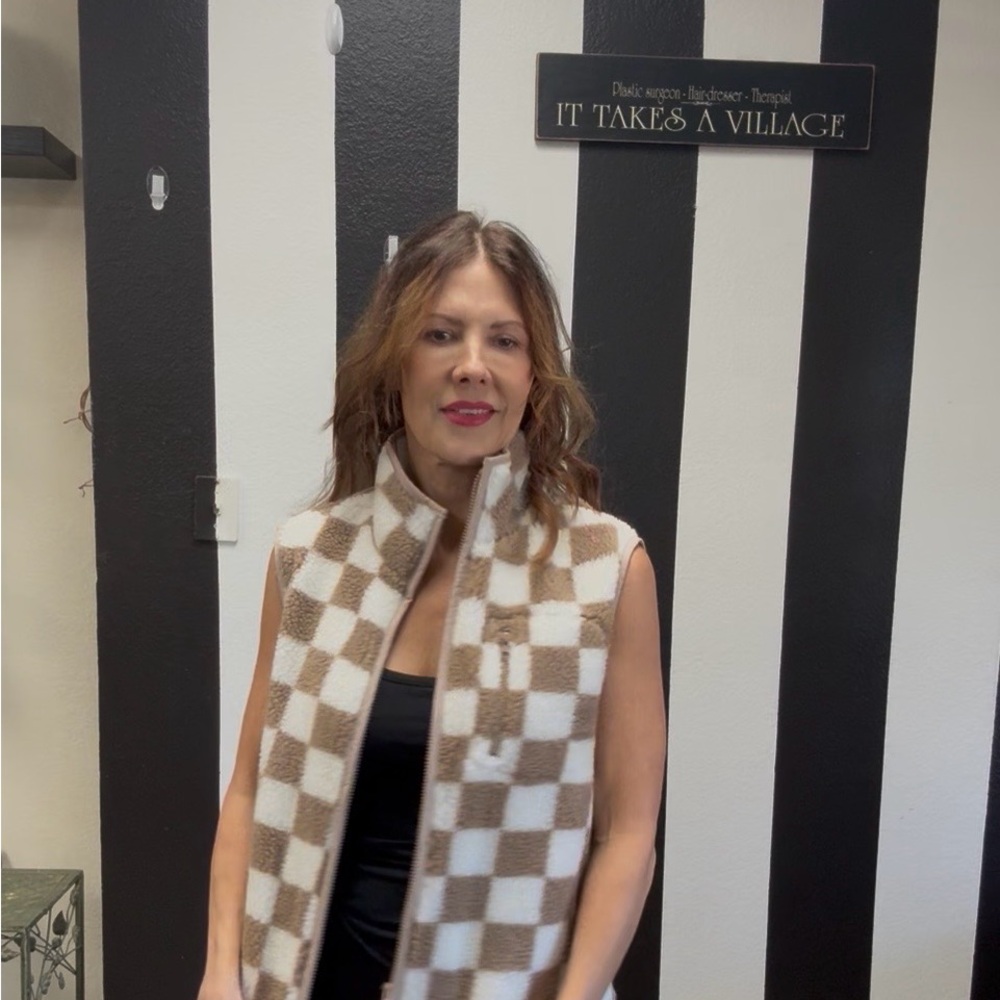 Brown and White Checkered Vest
